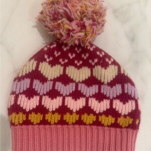 LoveShackFancy Pink and Yellow Knit Beanie with Pom-Pom